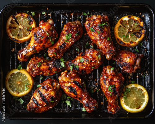Grill Filled with Fiery Peri-Peri Chicken Wings Sizzling Over Flames