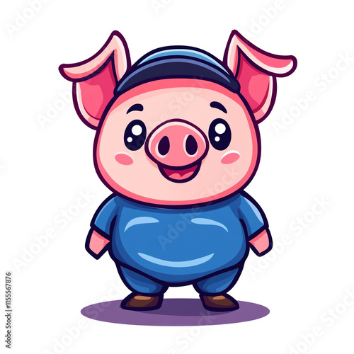 Adorable Cartoon Pig in Blue Onesie: A Delightful Digital Illustration photo