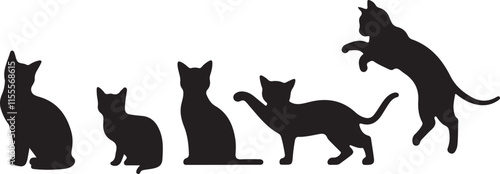 Set of black cat silhouettes.