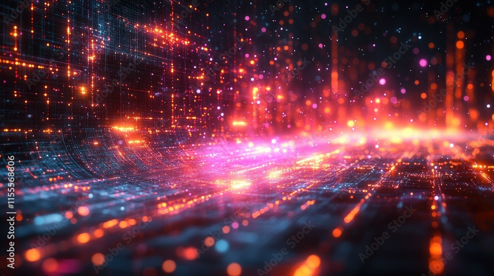 Obraz premium Abstract Digital Landscape: A Symphony of Light and Data