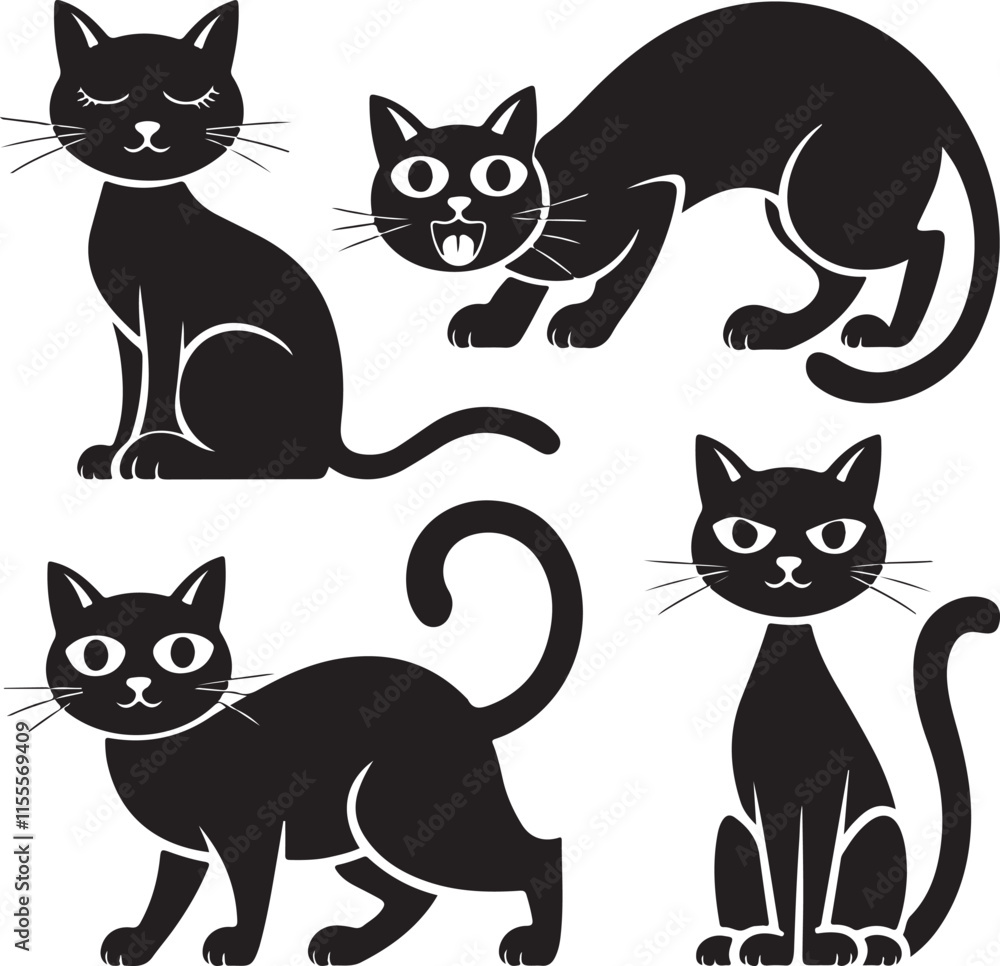 Set of black cat silhouettes. Set of black cat silhouettes.