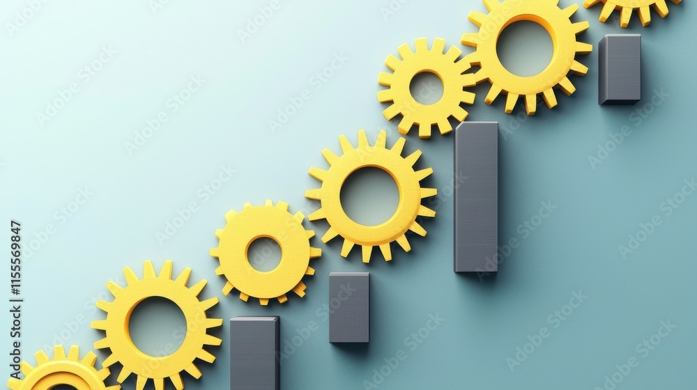 Colorful Gears and Bar Chart Illustrating Growth and Progress in Business Performance and Productivity for Conceptual Design and Presentation Colorful Gears and Bar Chart Illustrating Growth and Progress in Business Performance and Productivity for Conceptual Design and Presentation