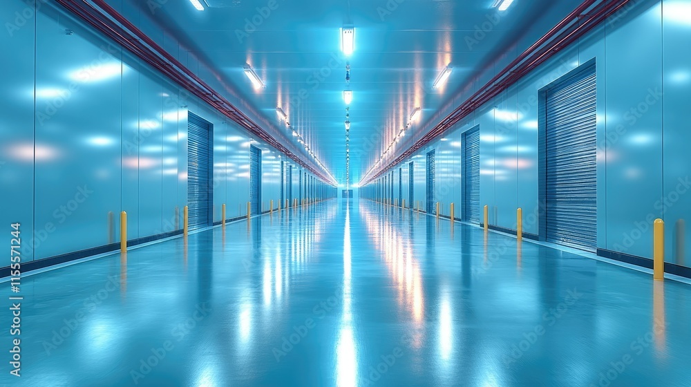 Fototapeta premium Futuristic Blue Corridor: A Modern Architectural Design