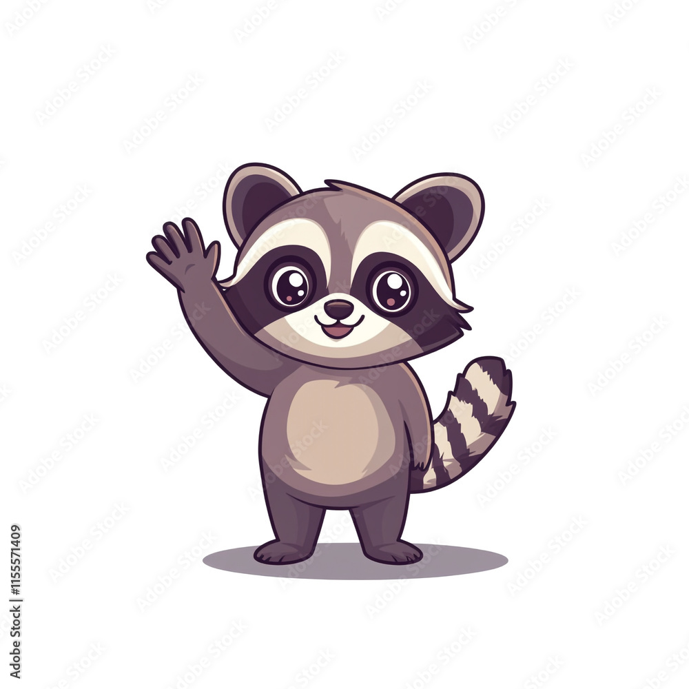 Fototapeta premium Adorable Raccoon Waving Hello: A Cute Cartoon Illustration