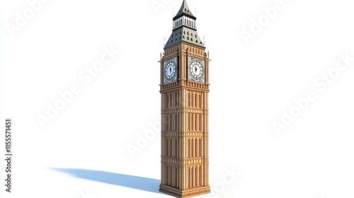 Isolated 3D render of Big Ben clock tower.