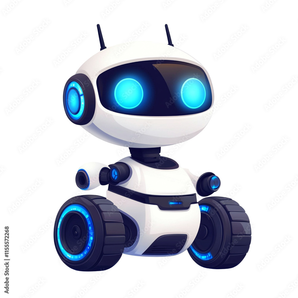 Adorable White Robot with Blue Lights Adorable White Robot with Blue Lights