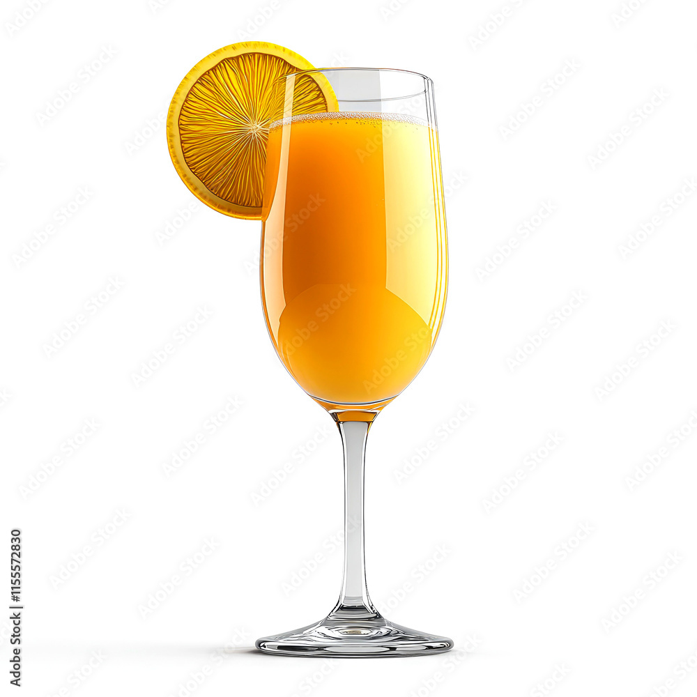 Orange juice in a champagne glass with an orange slice. Orange juice in a champagne glass with an orange slice.