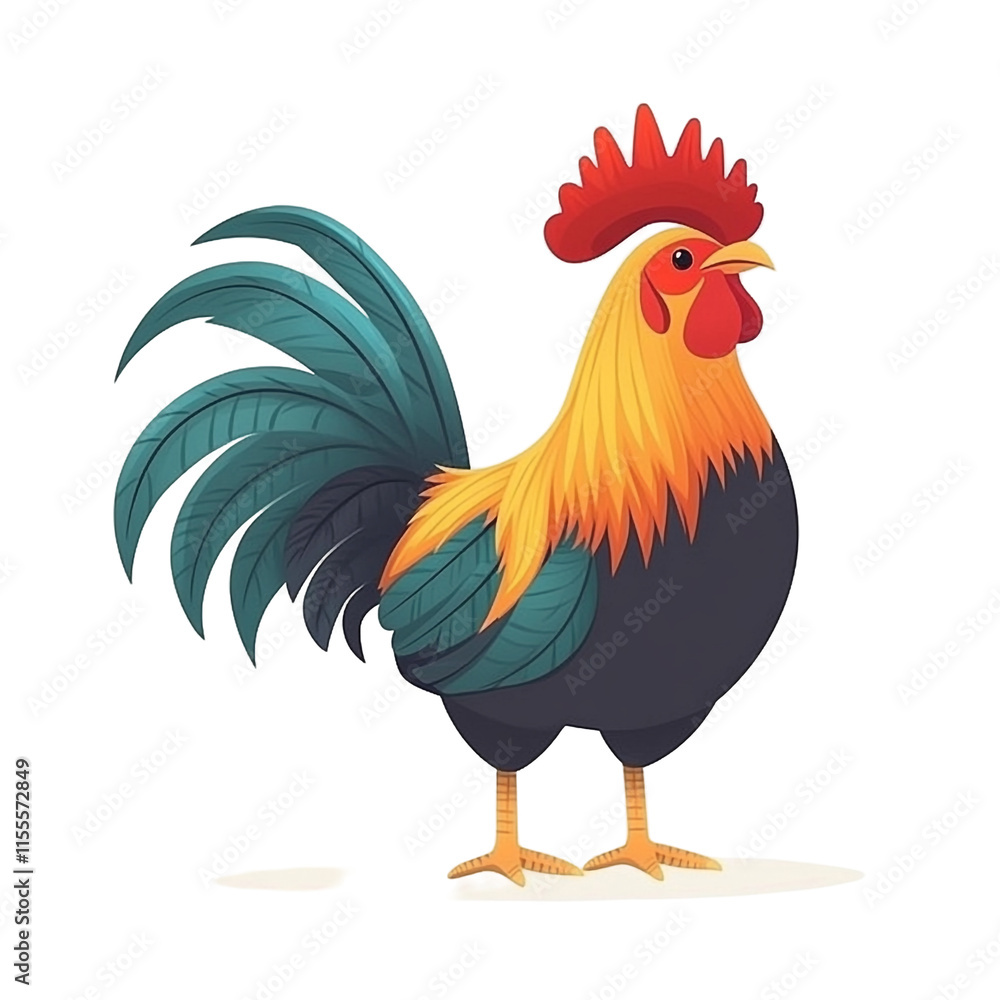 Fototapeta premium Majestic Rooster Illustration: Vibrant Colors and Detailed Feathers