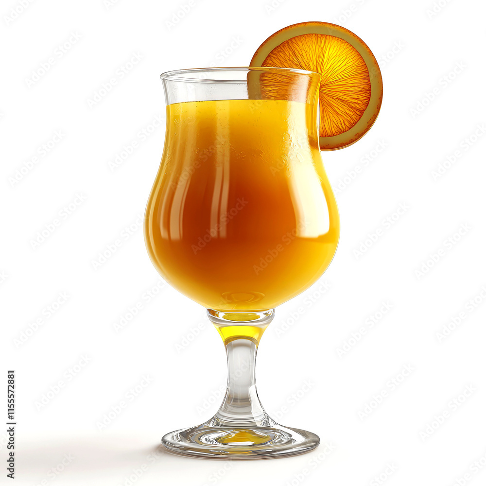 Orange juice in a hurricane glass with an orange slice. Orange juice in a hurricane glass with an orange slice.