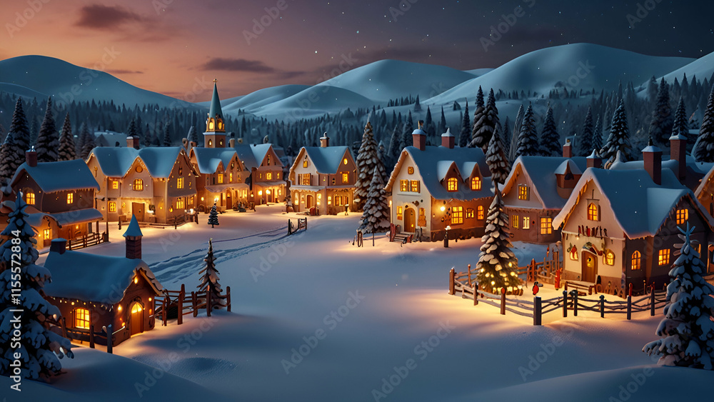 Charming Christmas Village in the Mountains Winter Wonderland with Festive Houses and Holiday Decorations Charming Christmas Village in the Mountains Winter Wonderland with Festive Houses and Holiday Decorations