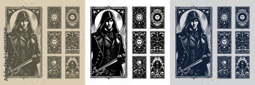 assassin tattoo design with dynamic poses