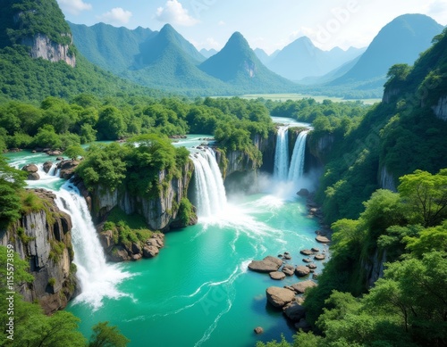 Lush Green Valley Waterfall Paradise
