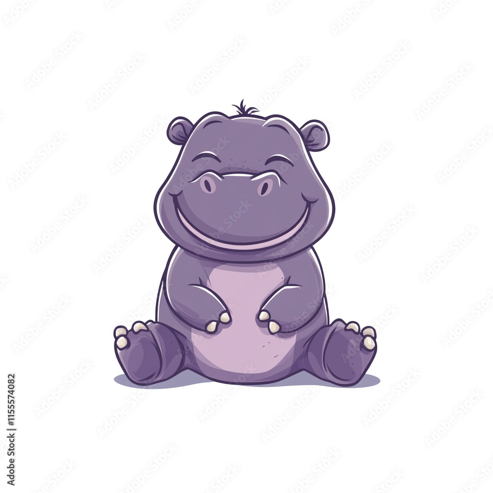 Adorable Smiling Hippo Cartoon Illustration Adorable Smiling Hippo Cartoon Illustration