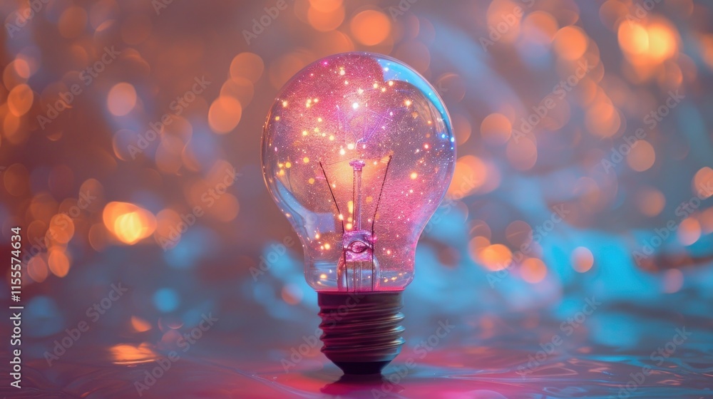 Illuminating Ideas: A Glowing Lightbulb Against a Dreamy Bokeh Background Illuminating Ideas: A Glowing Lightbulb Against a Dreamy Bokeh Background