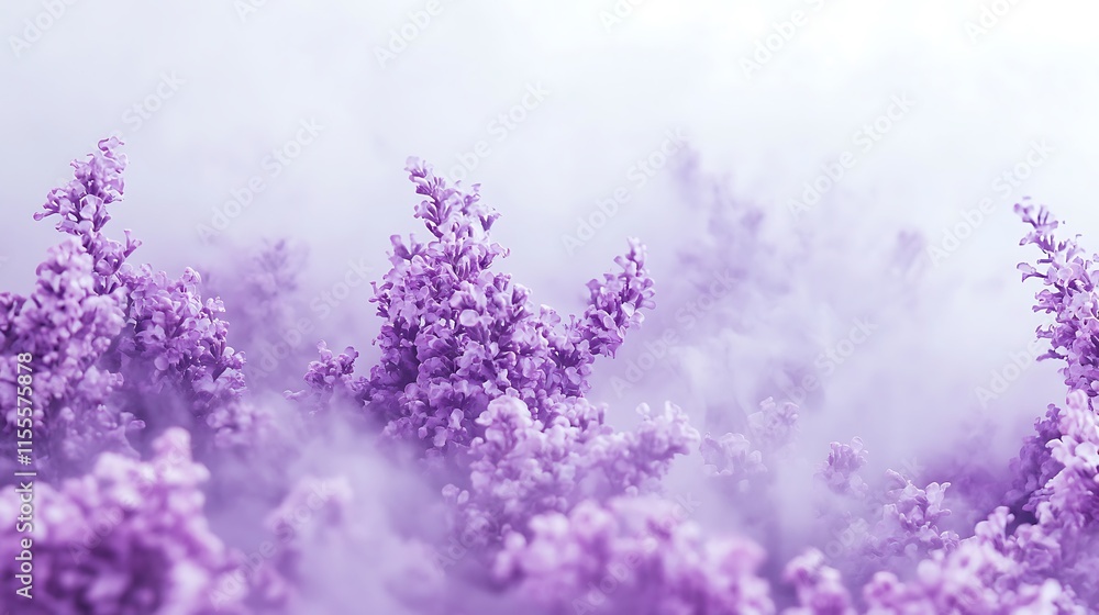 Lush purple lilac fog creeping in the air over a plain background with mysterious atmosphere Lush purple lilac fog creeping in the air over a plain background with mysterious atmosphere
