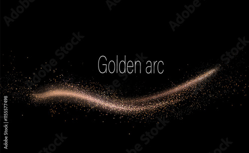 Isolated golden stylish ribbon with tinsel on black background, design component.