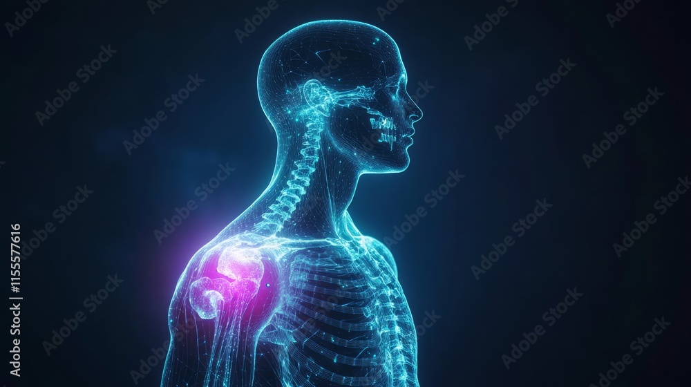 Anterior of human shoulder joint and bones with inflammation 3D rendering. Anterior of human shoulder joint and bones with inflammation 3D rendering.