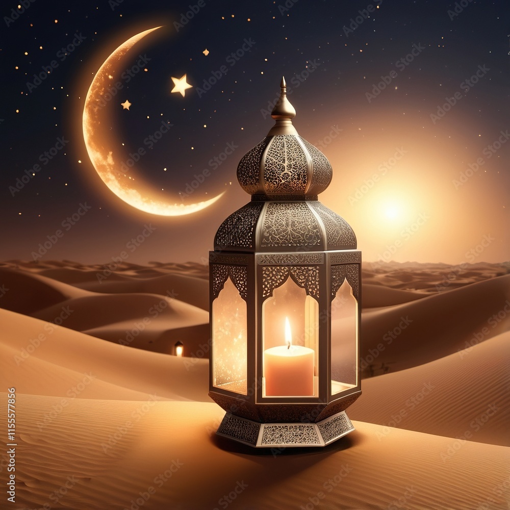 Ornamental Arabic Lantern with Candle, Ramadan Kareem, Isolated Ornamental Arabic Lantern with Candle, Ramadan Kareem, Isolated