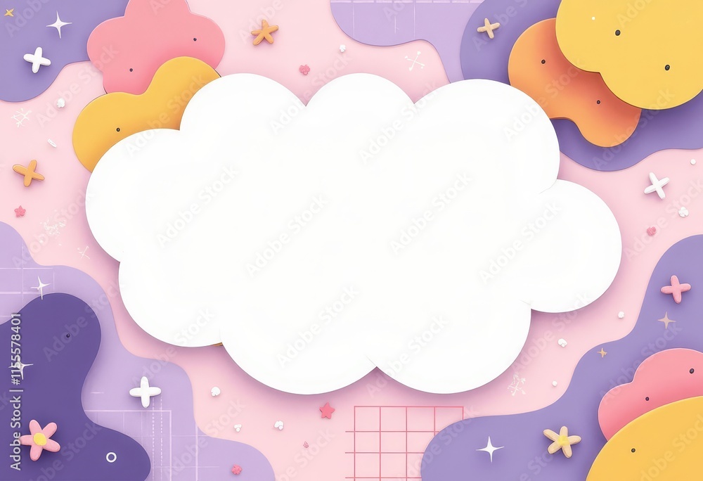 Pastel Cloud Background with Shapes and Flowers Pastel Cloud Background with Shapes and Flowers