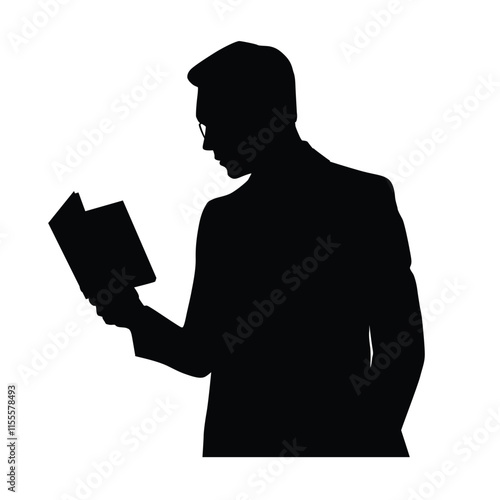 Silhouette of a person reading a book