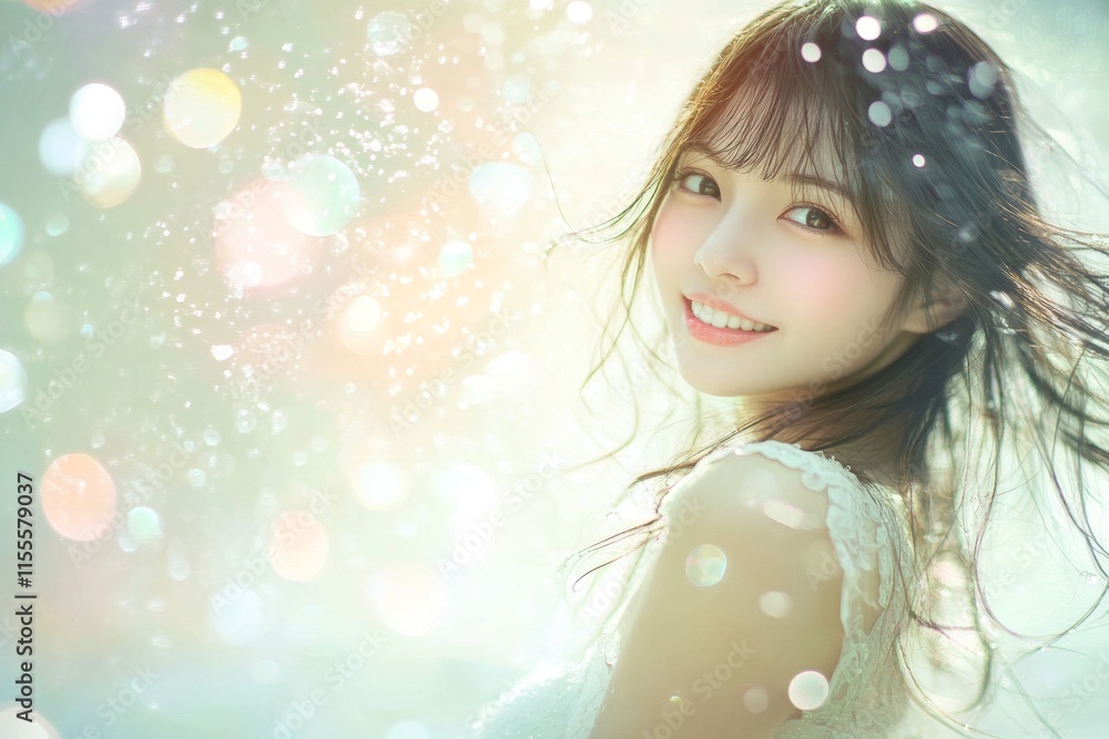 Fototapeta premium Radiant Beauty: A Dreamy Portrait of a Young Woman