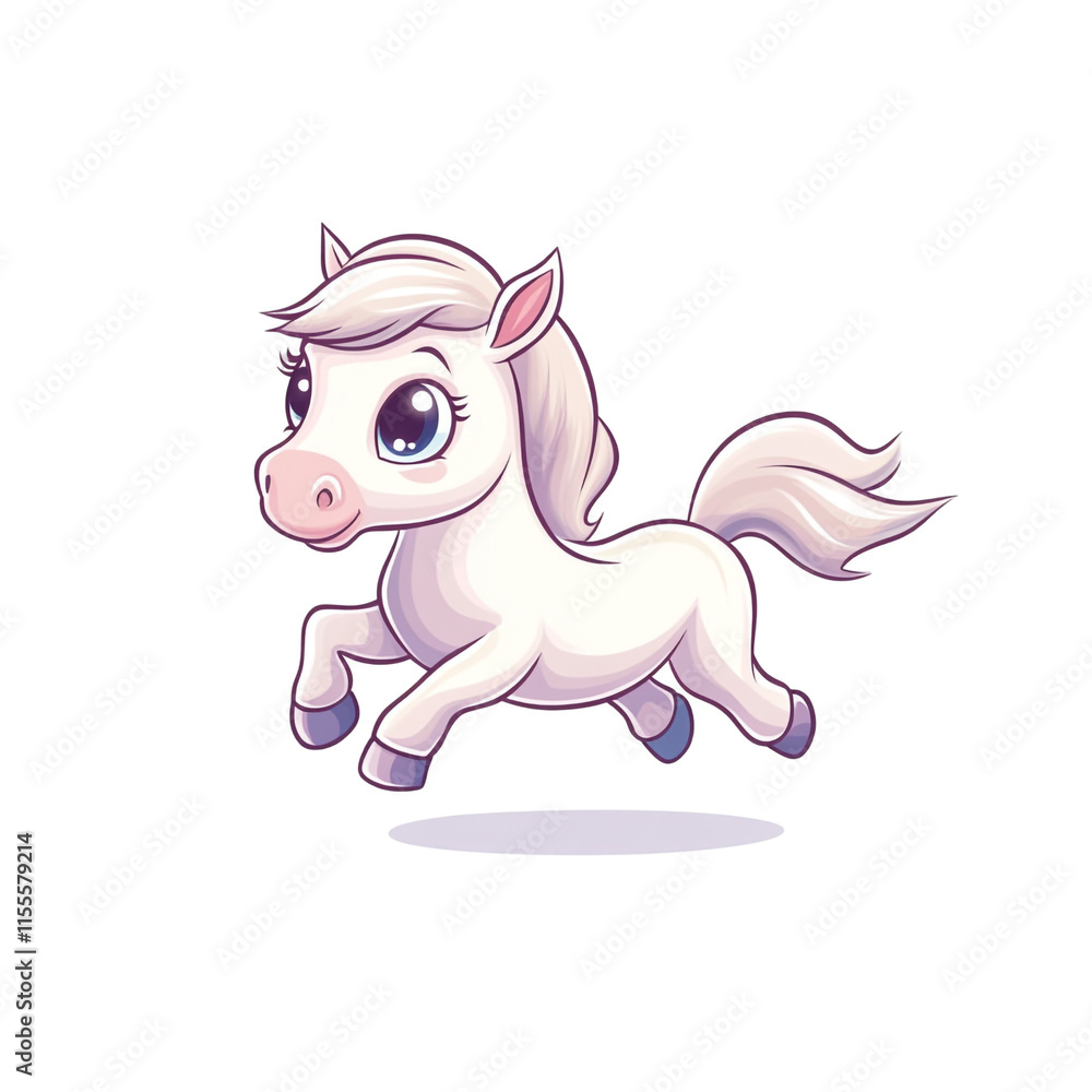 Naklejka premium Adorable White Pony Galloping Joyfully