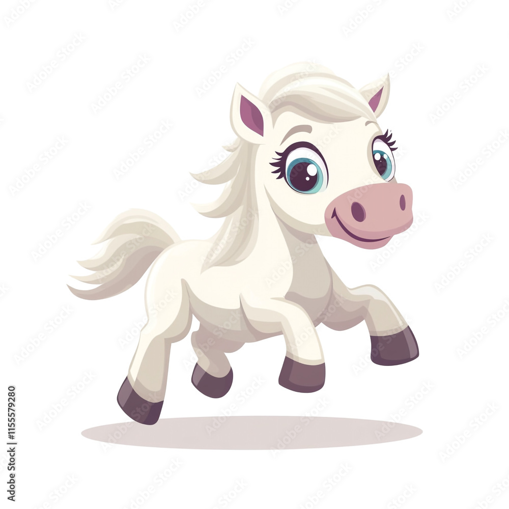Naklejka premium Adorable White Pony Galloping Joyfully