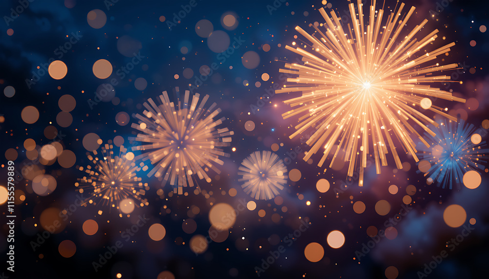 Fototapeta premium Golden Fireworks Display Bokeh Night Sky Festive Celebration