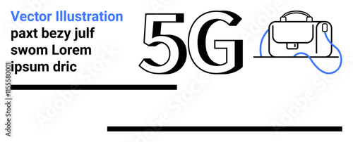 5G network with briefcase and sample text. Ideal for technology, business, connectivity, communication, network services, futuristic designs, and innovation-themed projects. Landing page