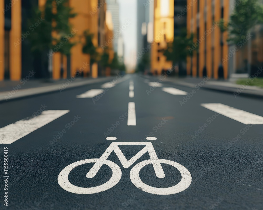 Obraz premium Smooth urban bike lane, clean environment, surrounded by tall buildings, daytime city lifestyle