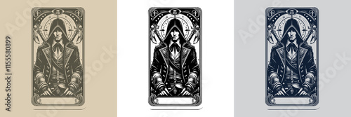 shadowy assassin playing card tattoo design