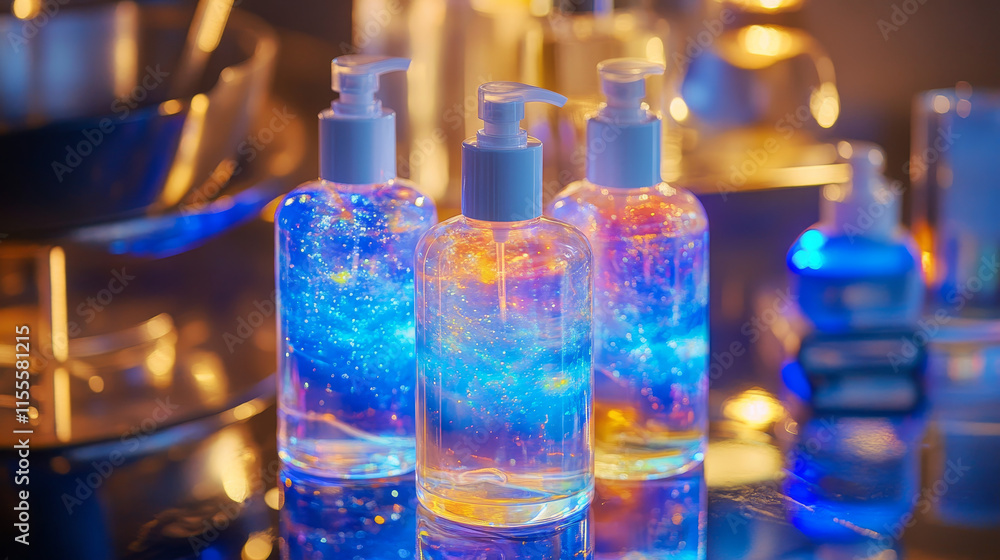 Hologram liquid soap. Holographic projection of liquid soap. Flickering energy flux of particles. Scientific design skin care. Hologram liquid soap. Holographic projection of liquid soap. Flickering energy flux of particles. Scientific design skin care.