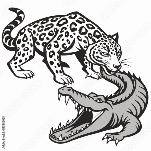 A fierce battle between a Jaguar and an Alligator in a wild showdown