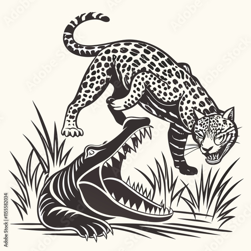 A fierce battle between a Jaguar and an Alligator in a wild showdown