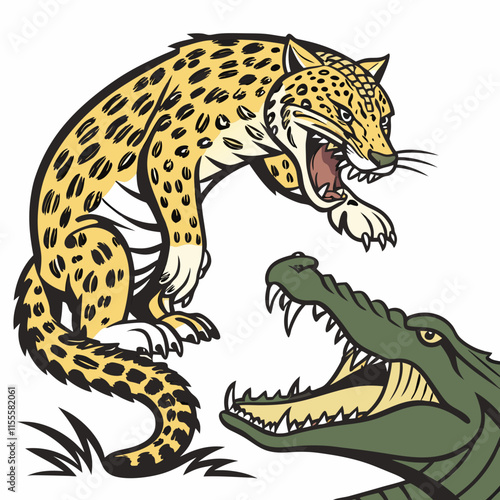 A fierce battle between a Jaguar and an Alligator in a wild showdown