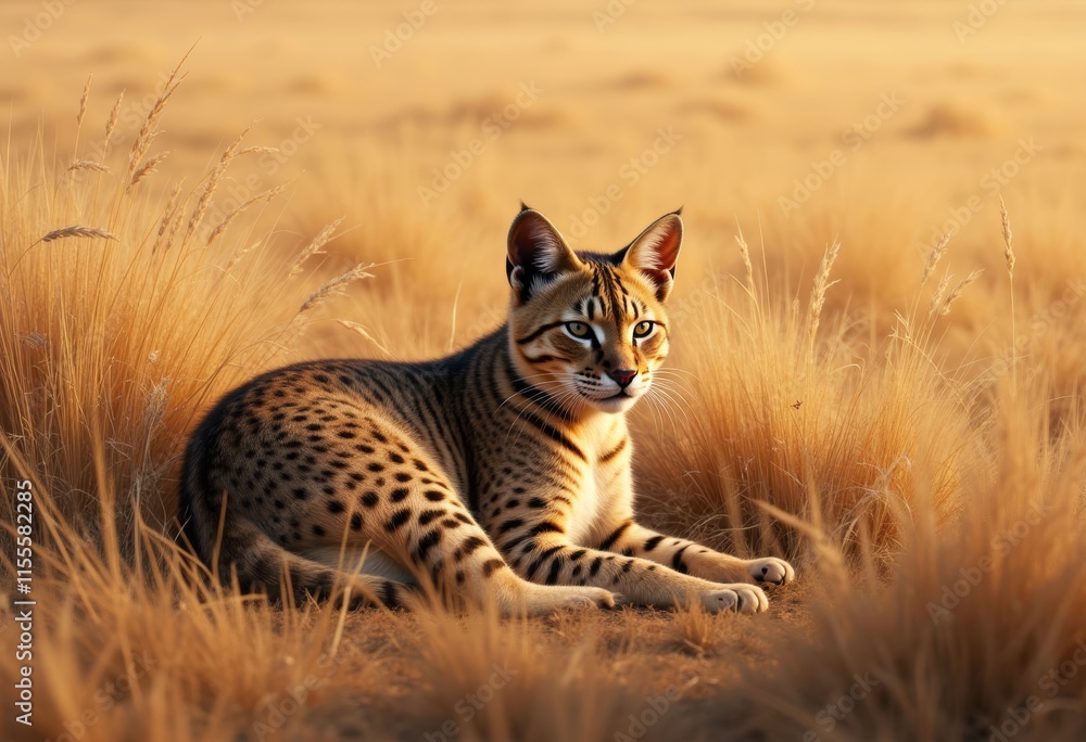 Serval Cat in Golden Grassland
Serval Cat in Golden Grassland
