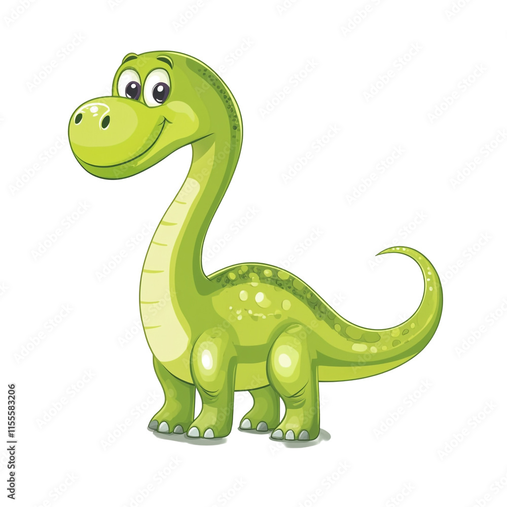 Naklejka premium Adorable Green Dinosaur Cartoon Illustration