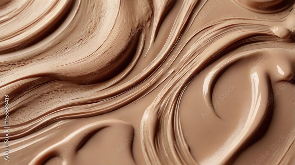 creamy cosmetic product texture background. Smooth beige foundation makeup smear, detailed wave design. even skin tone, high-quality texture shot of beauty makeup. facial appearance enhancement creamy cosmetic product texture background. Smooth beige foundation makeup smear, detailed wave design. even skin tone, high-quality texture shot of beauty makeup. facial appearance enhancement