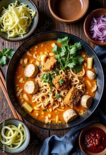 Spicy Noodle Soup with Sausage and Beans
 photo