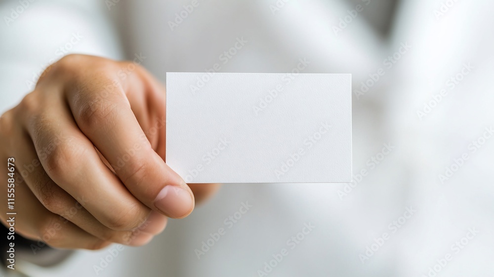 Close-up of hand offering blank business card. Close-up of hand offering blank business card.