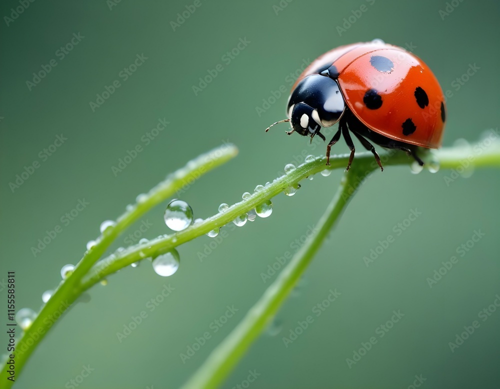 Macro Photography Ladybug on a Curled Green Stem in Stunning Detail Macro Photography Ladybug on a Curled Green Stem in Stunning Detail
