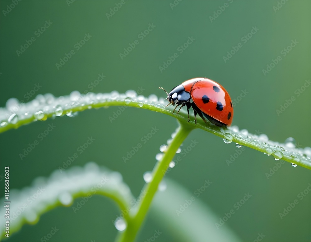 Macro Photography Ladybug on a Curled Green Stem in Stunning Detail Macro Photography Ladybug on a Curled Green Stem in Stunning Detail