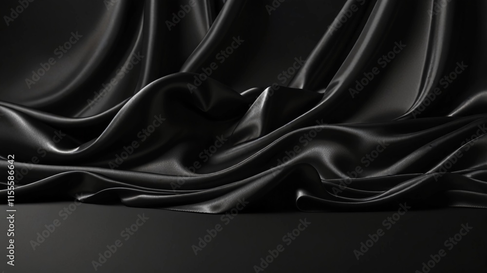 custom made wallpaper toronto digitalBlack silky fabric with shiny waves for product placement, creative product display backdrop. Luxury product placement scene