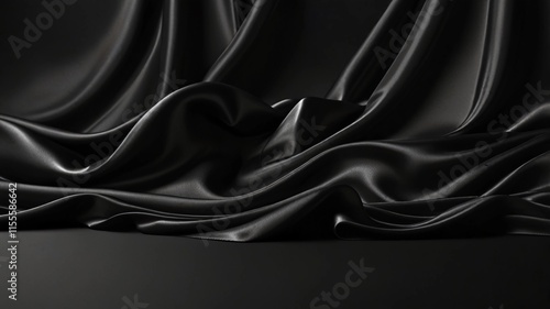Wallpaper Mural Black silky fabric with shiny waves for product placement, creative product display backdrop. Luxury product placement scene Torontodigital.ca