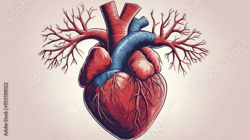 human cardiovascular system, showing the heart with arteries concept.
