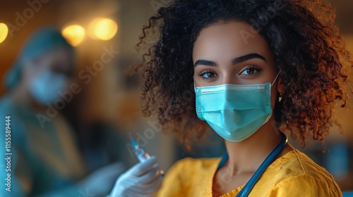 Smiling healthcare professional prepares vaccine with syringe at clinic