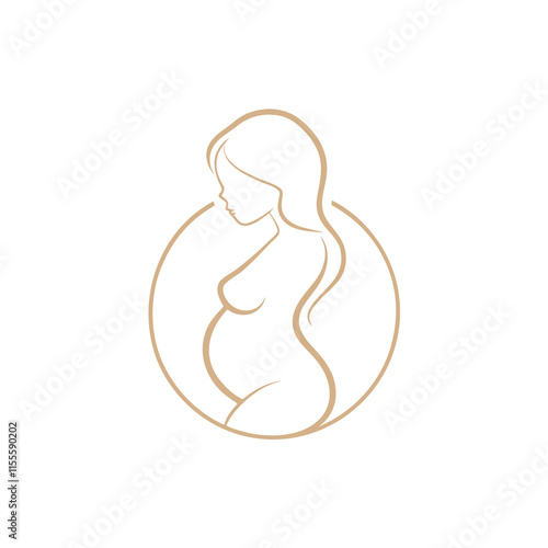 Minimalist pregnant women logo on white background