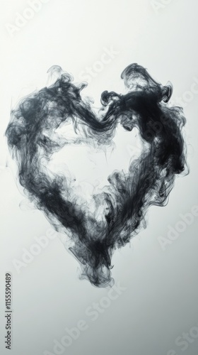 Smoke forms a heart shape on a light background in an artistic display