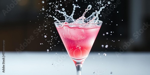 Pink martini with splashing water creating a refreshing and dynamic visual effect, dynamic, refreshing photo