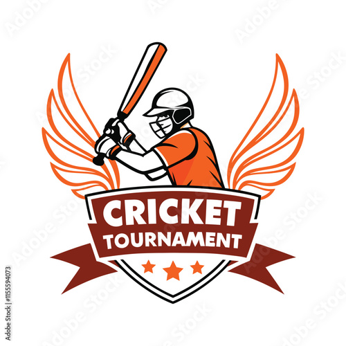 Dynamic Cricket Tournament Logo with Player in Action